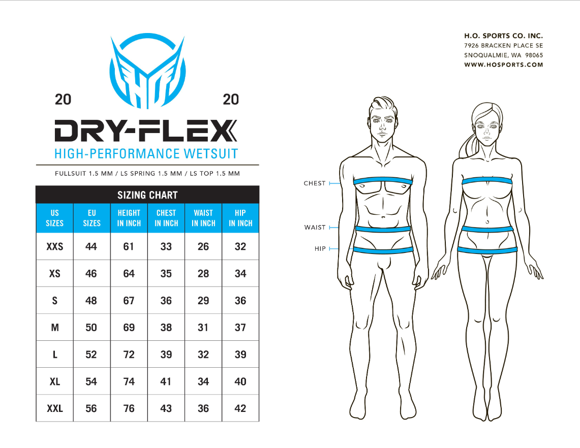 HO Sports Wetsuits 0 Size Chart